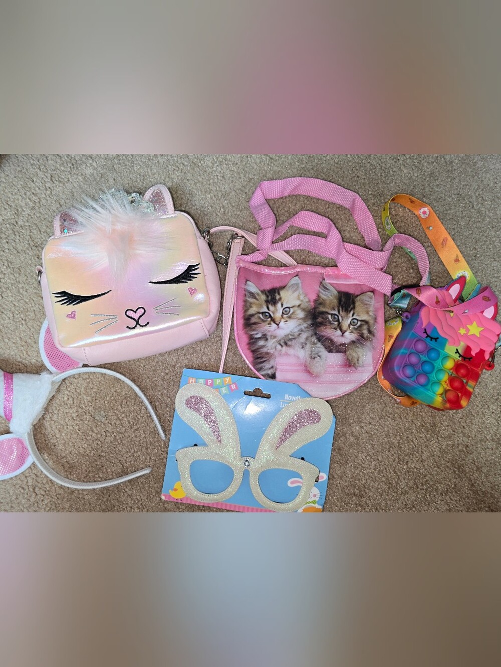 Kids Pink Holographic Unicorn & Kitten Crossbody Bag Set